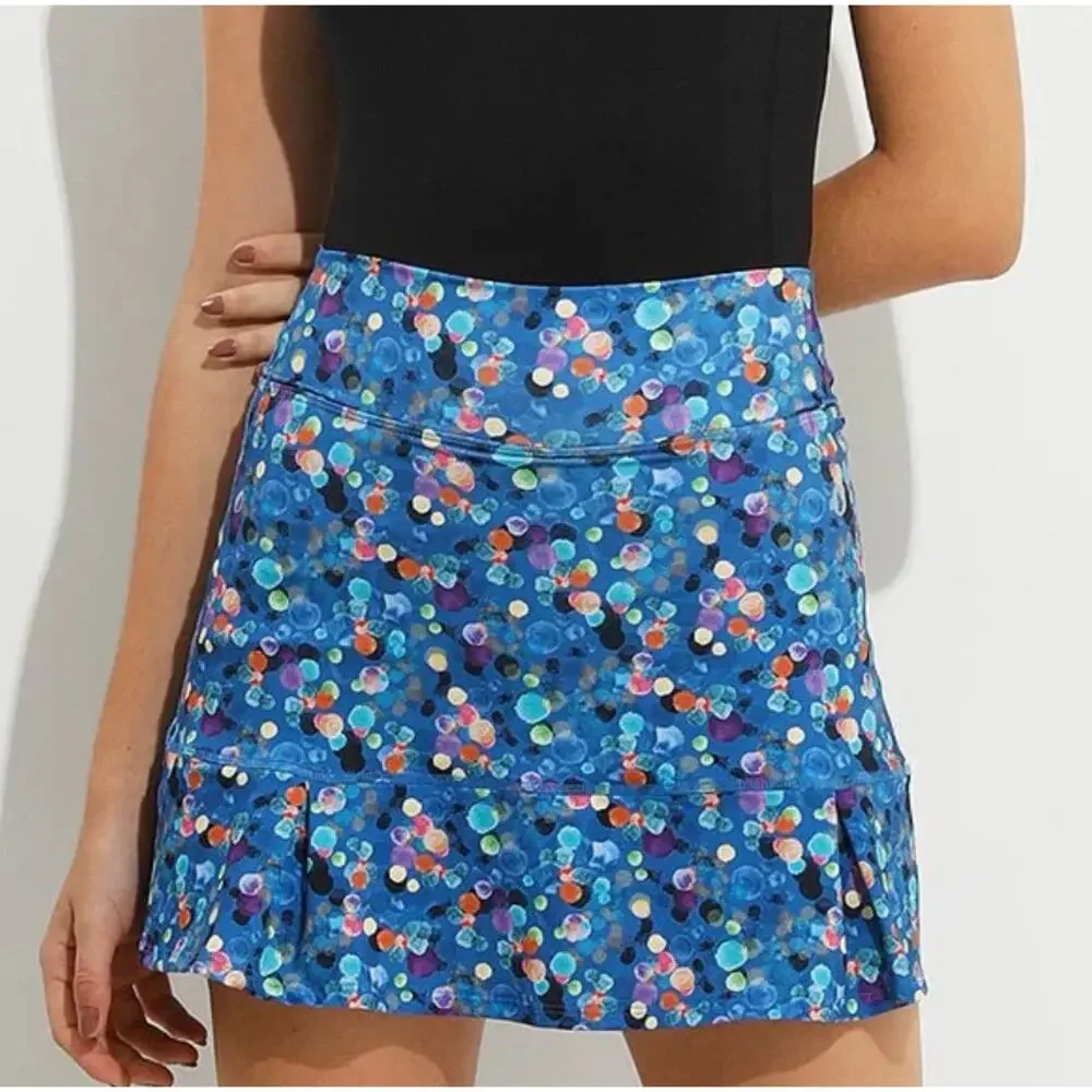 Donajo‎ Pleated Colorful Print Skort XL Long Skirt Tennis Pickleball Womens Blue